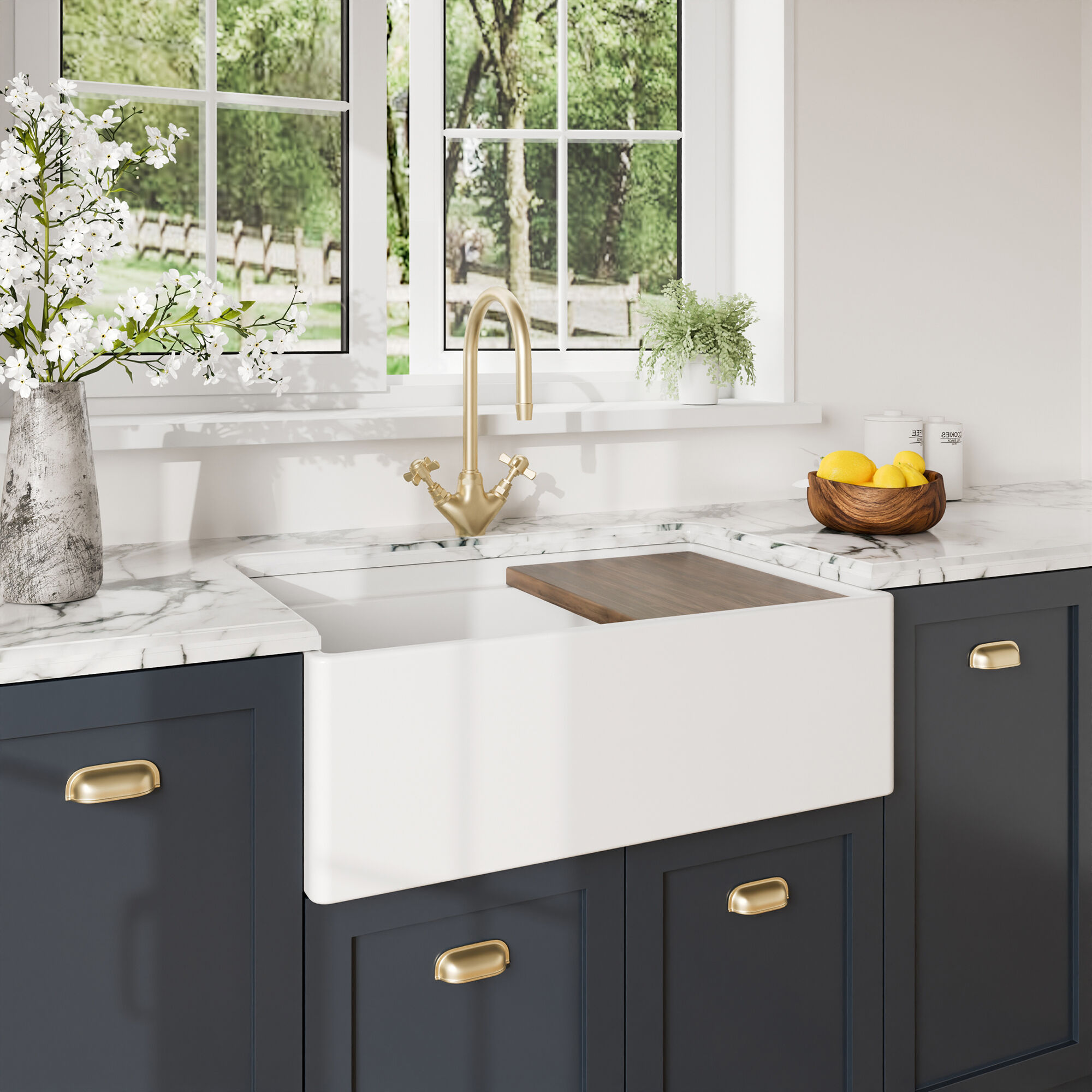 Valquest 30" Butler Ledge Apron Front Fireclay Single Bowl Kitchen Sink