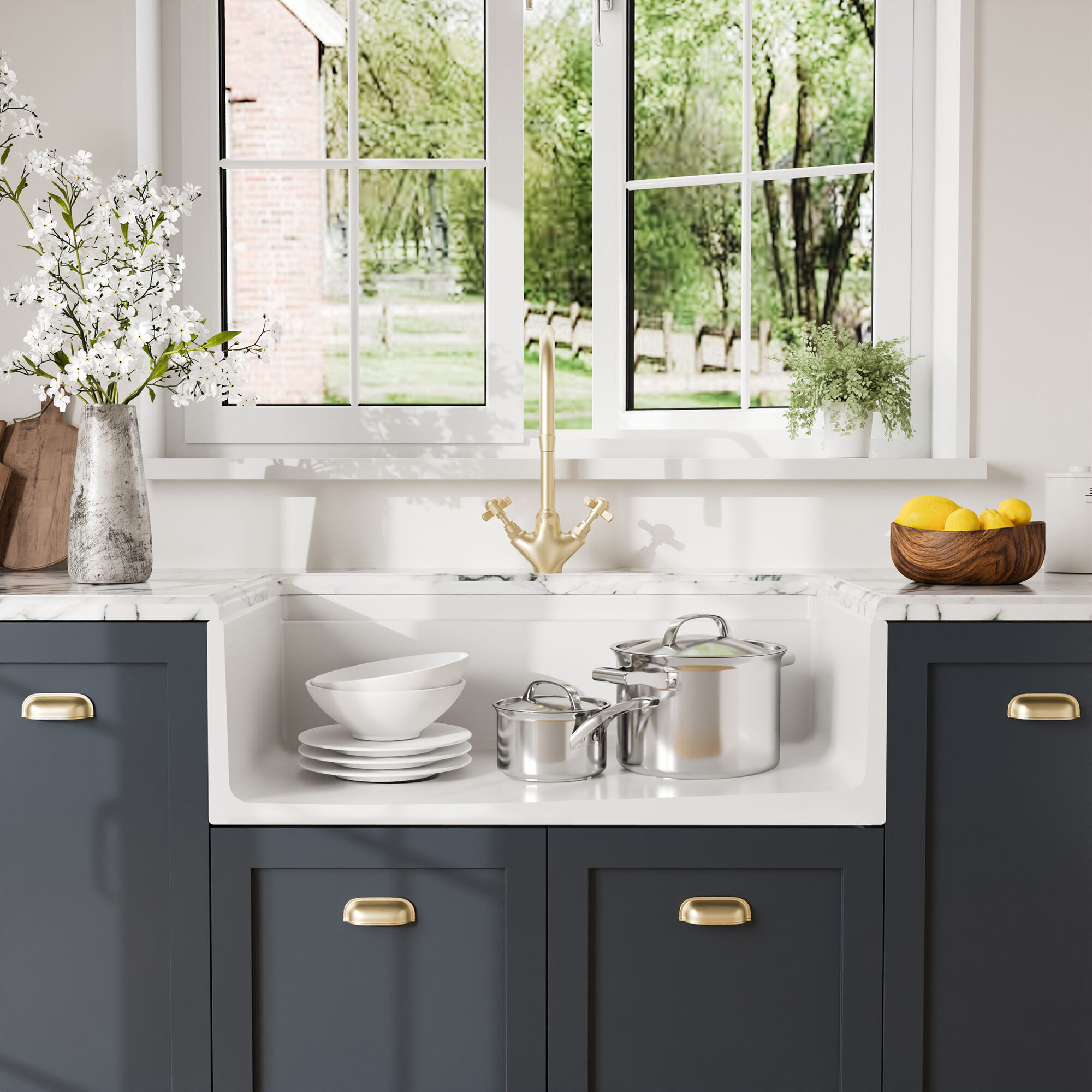 Valquest 33" Ledge Apron Front Fireclay Single Bowl Kitchen Sink