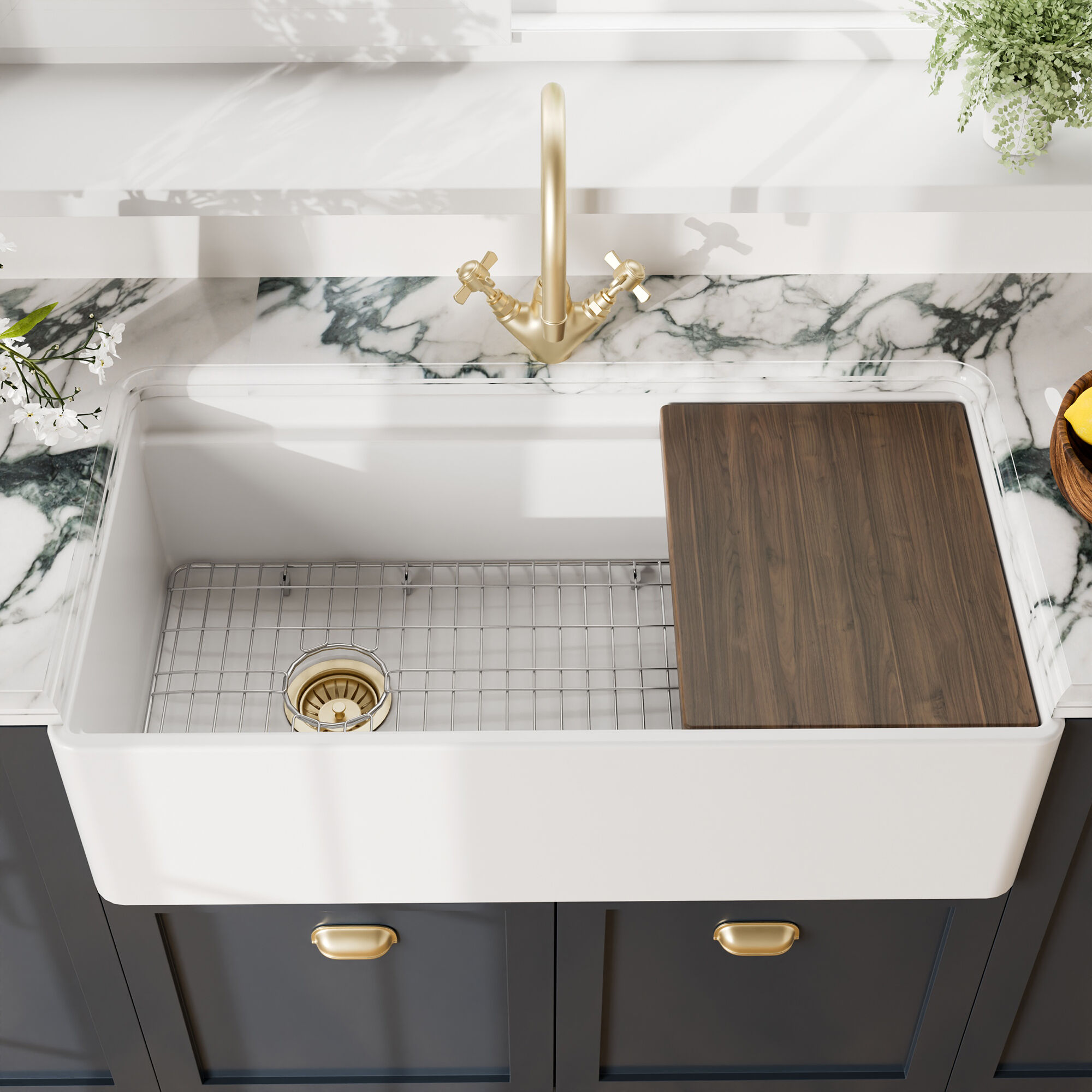 Valquest 36" Butler Ledge Apron Front Fireclay Single Bowl Kitchen Sink