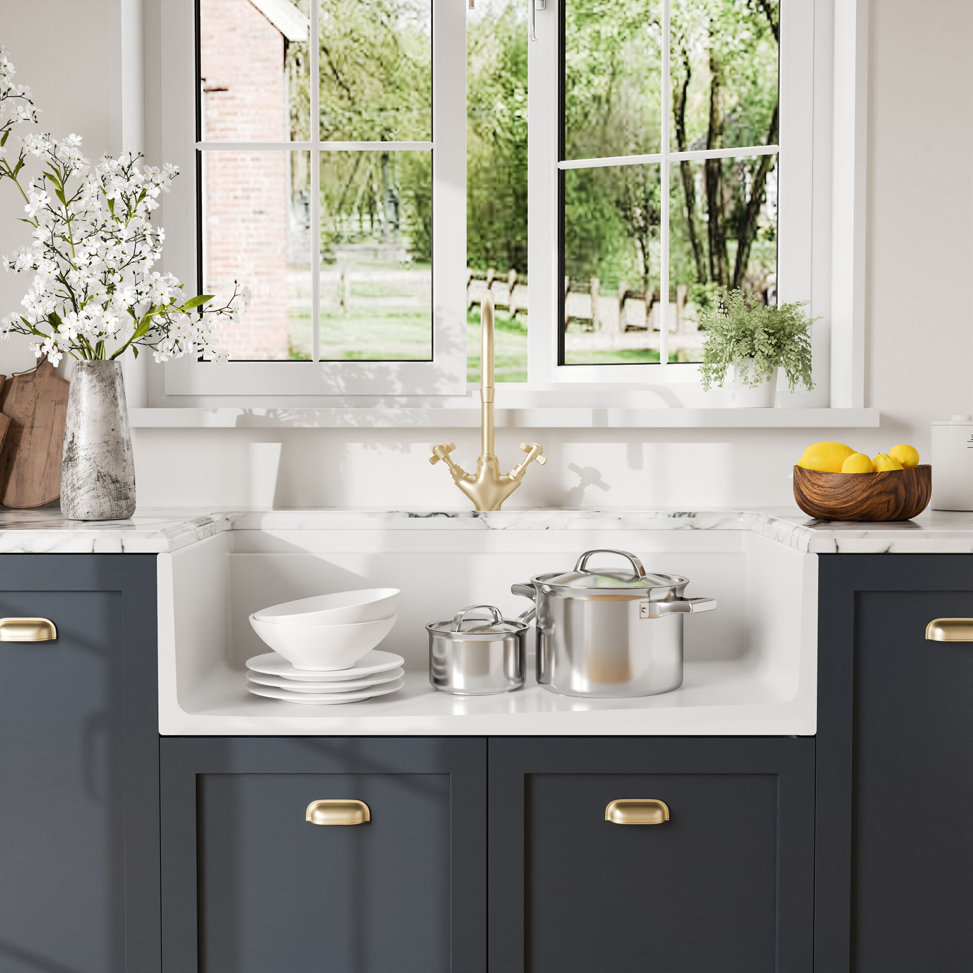 Valquest 36" Butler Ledge Apron Front Fireclay Single Bowl Kitchen Sink