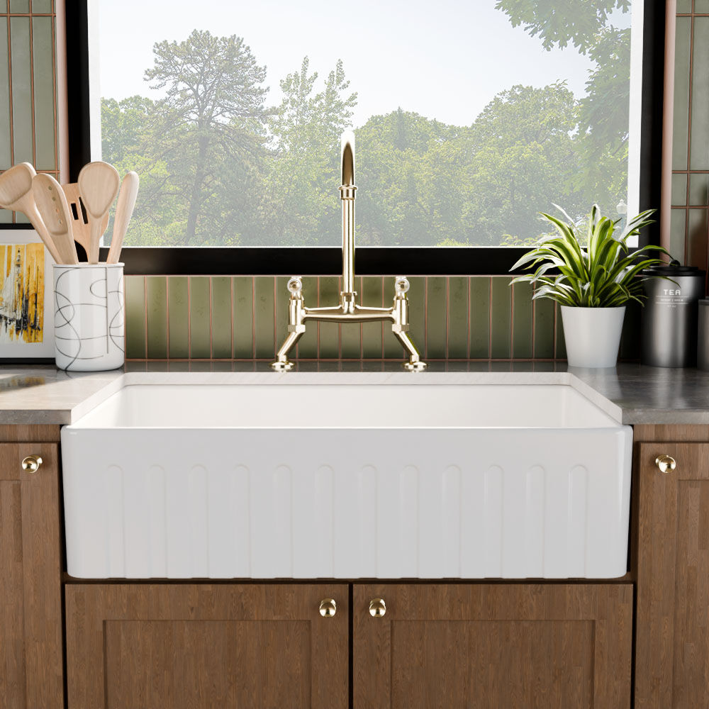 Valquest 30" Reversible Fluted Butler Apron Front Fireclay Single Bowl Kitchen Sink