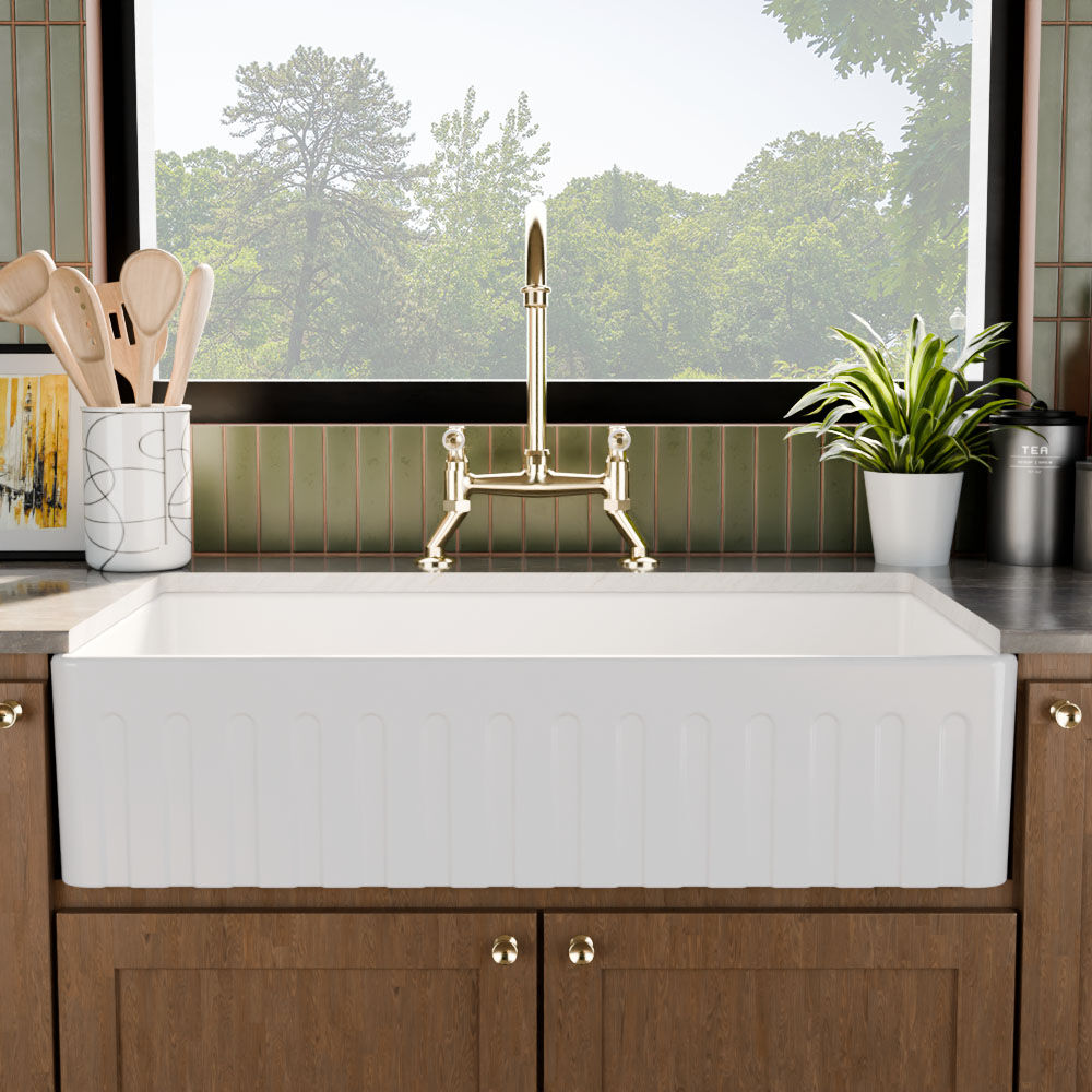 Valquest 33" Reversible Fluted Butler Apron Front Fireclay Single Bowl Kitchen Sink