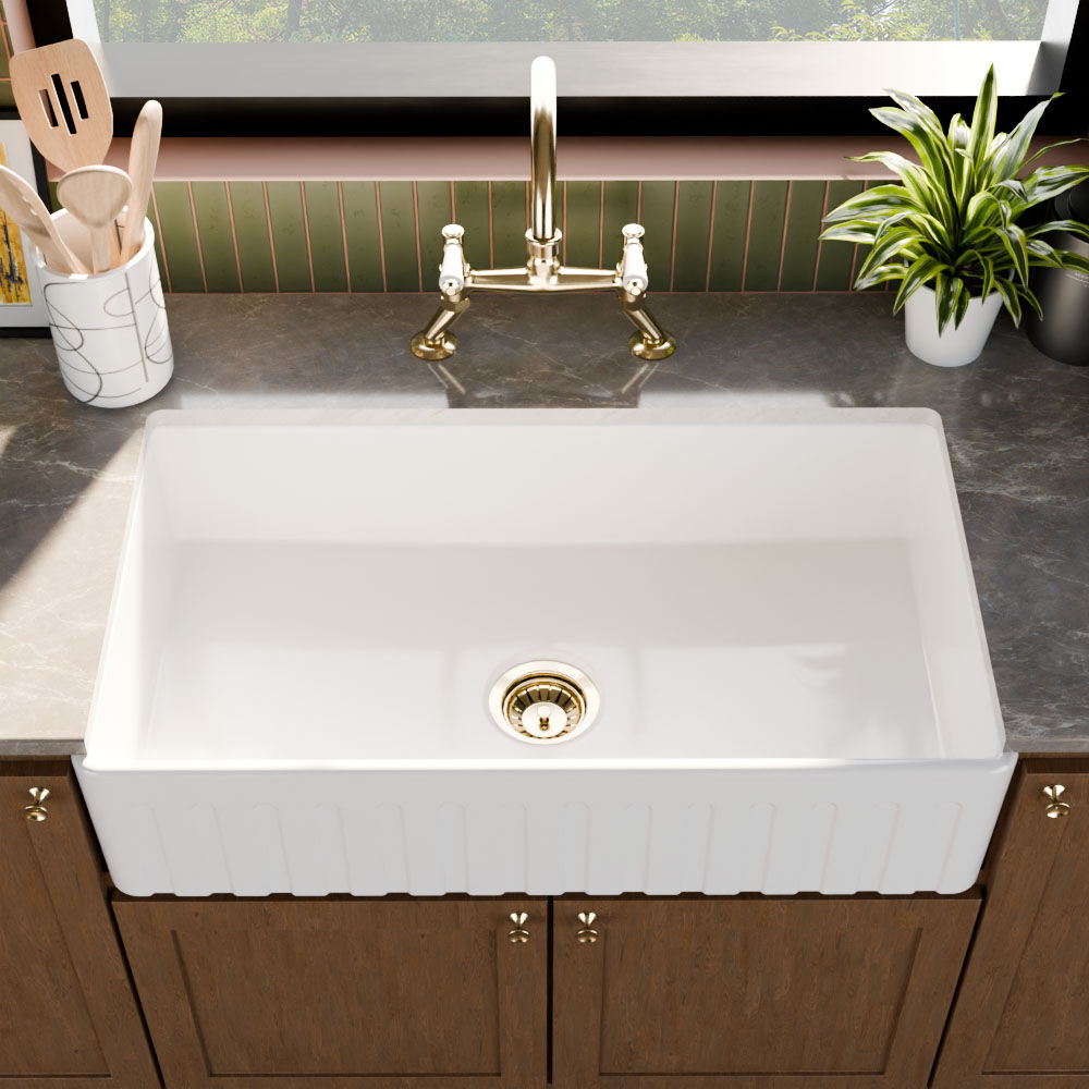 Valquest 33" Reversible Fluted Butler Apron Front Fireclay Single Bowl Kitchen Sink