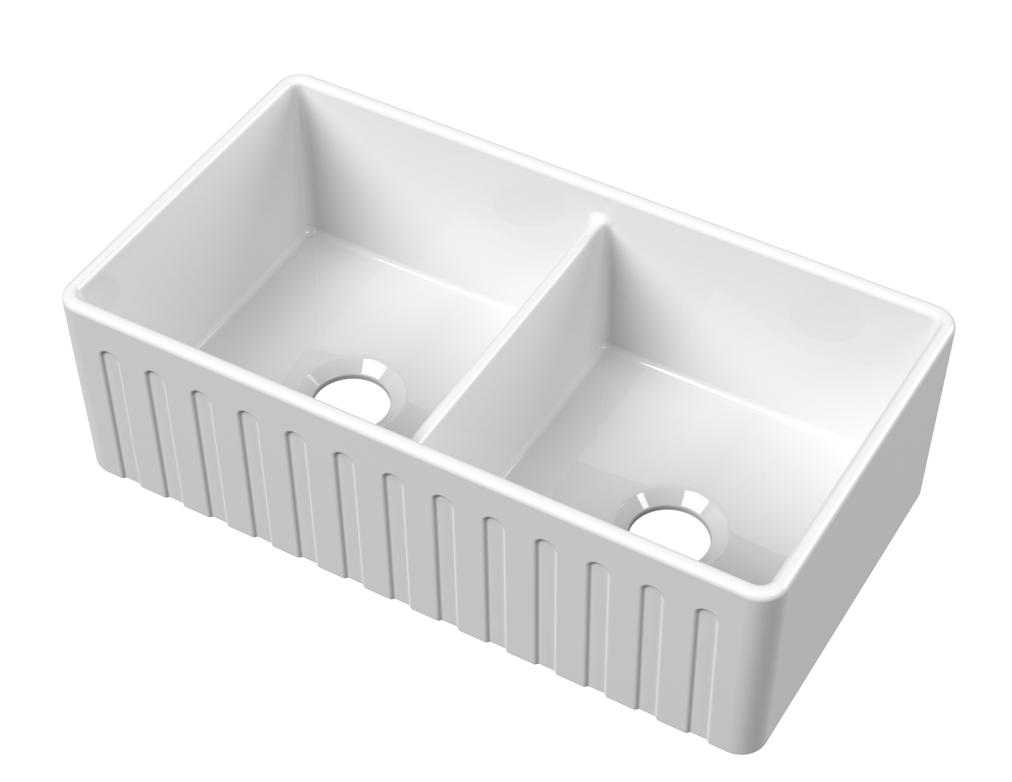 Valquest 33" Fluted Butler Apron Front Fireclay Double Bowl Kitchen Sink
