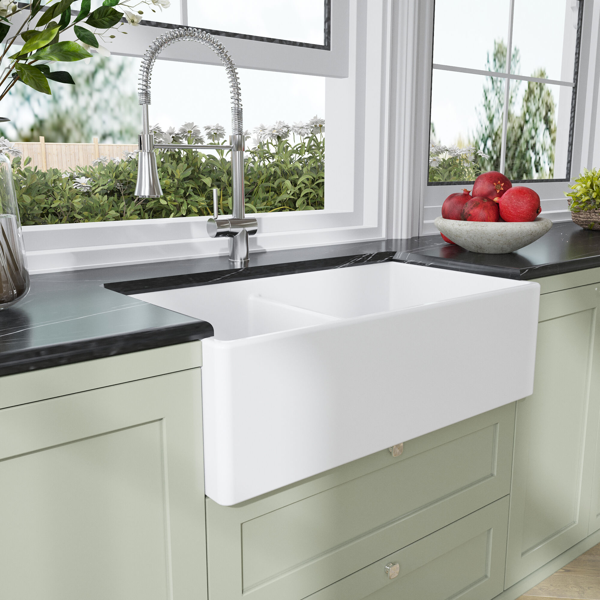 Valquest 33" Belfast Apron Front Fireclay Double Bowl Kitchen Sink