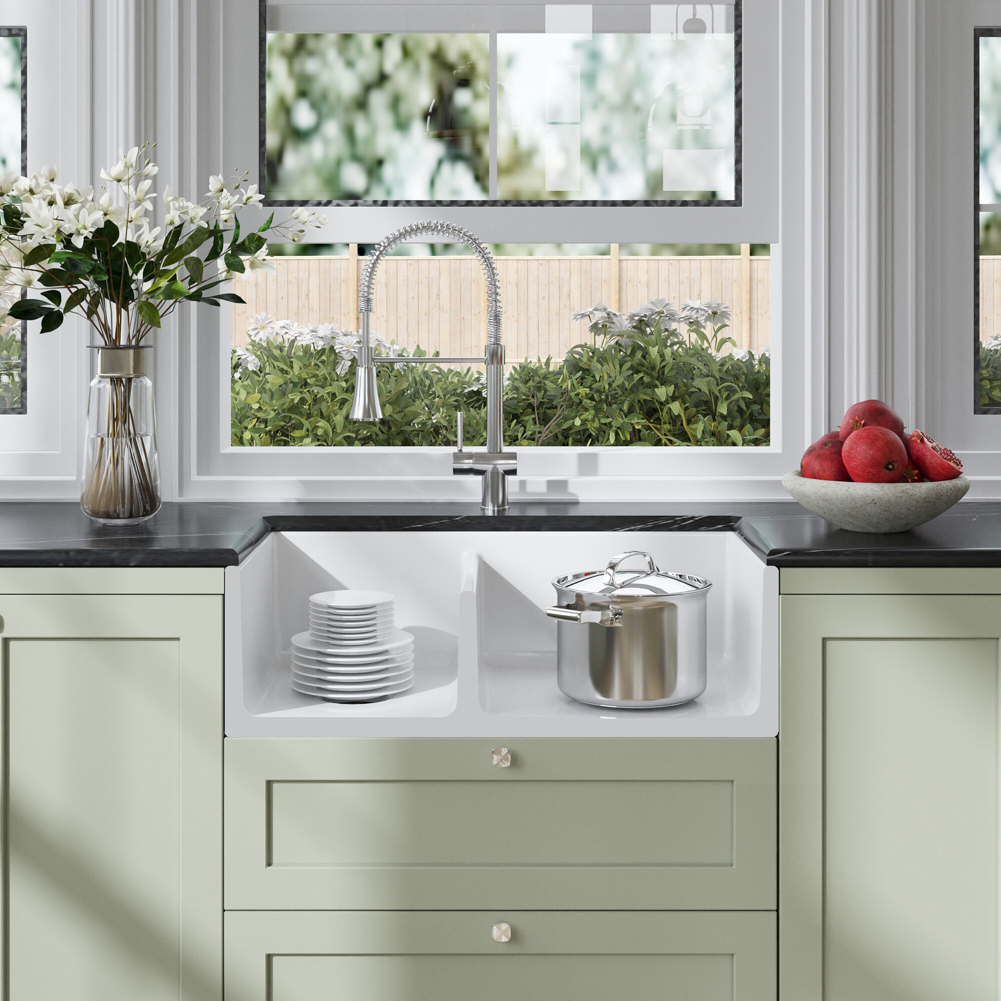 Valquest 33" Belfast Apron Front Fireclay Double Bowl Kitchen Sink